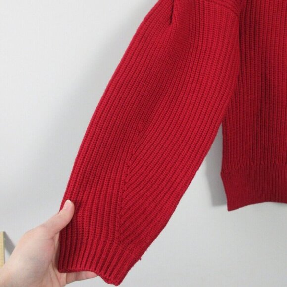 Club Monaco Womens Knit Sweater XS Red Merino Wool Ruffle Boxy Luxury Chunky 456 - Picture 6 of 10